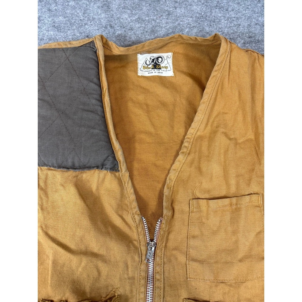 Vintage 70s Black Sheep Hunting Vest Japan Cotton Canvas Brown Mens Large